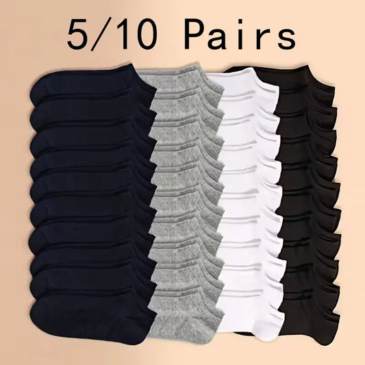 5/10 Pairs Men's  Boat Socks Business Sport Sweat Absorption Mature Summer Autumn Solid Color Non Pilling Versatile Ankle Socks